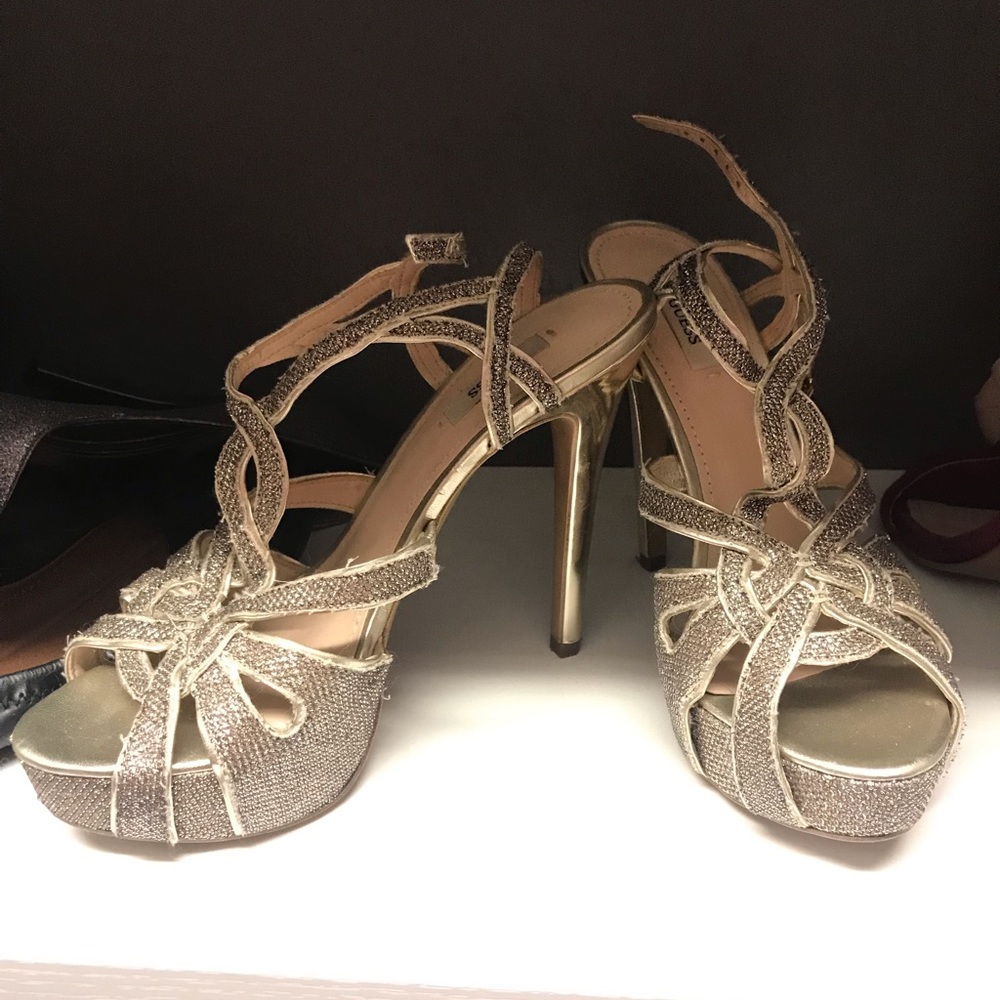 GUESS gold strappy heels
